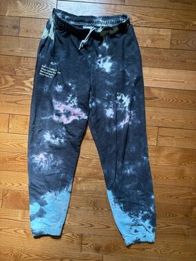 Women's Black Tie-Dye Jogger Sweatpants with Blue & Pink Accents